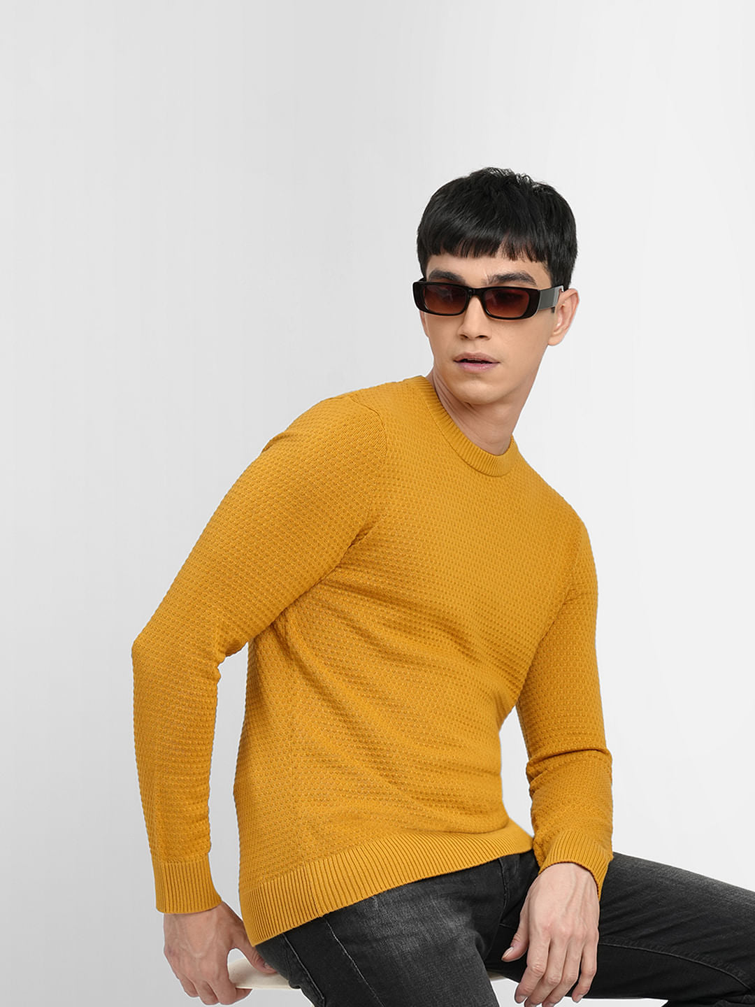 Mustard Textured Cotton Sweater - S