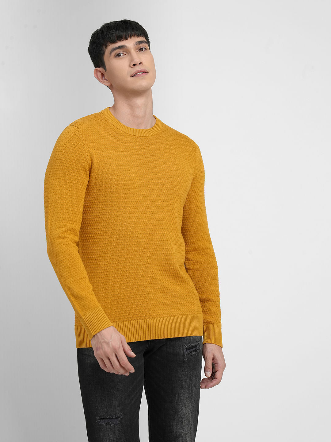 Mustard Textured Cotton Sweater