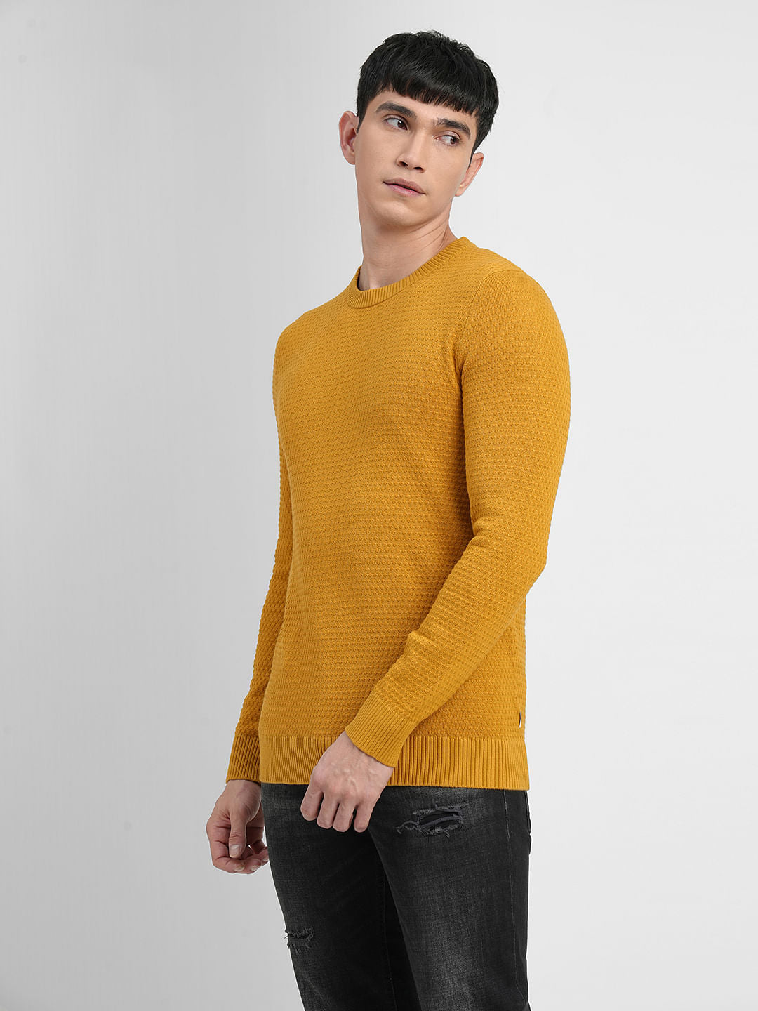 Mustard Textured Cotton Sweater