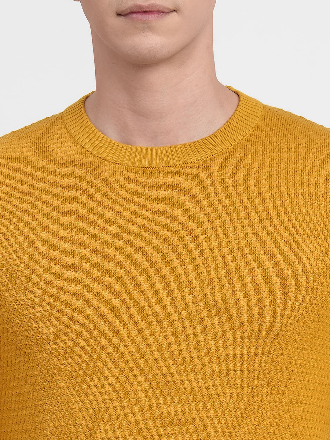 Mustard Textured Cotton Sweater