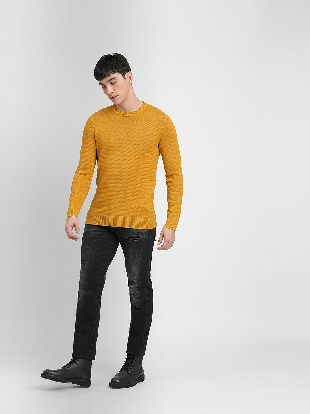 Mustard Textured Cotton Sweater