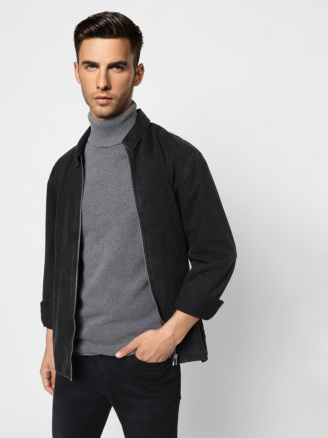 Grey High Neck Pullover - S