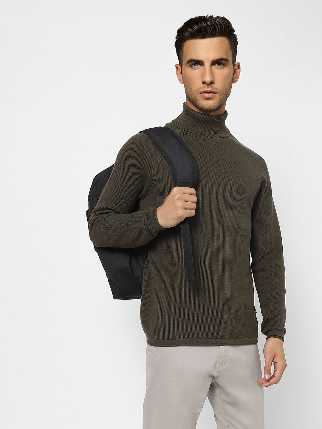 Olive Green Roll Neck Pullover - S