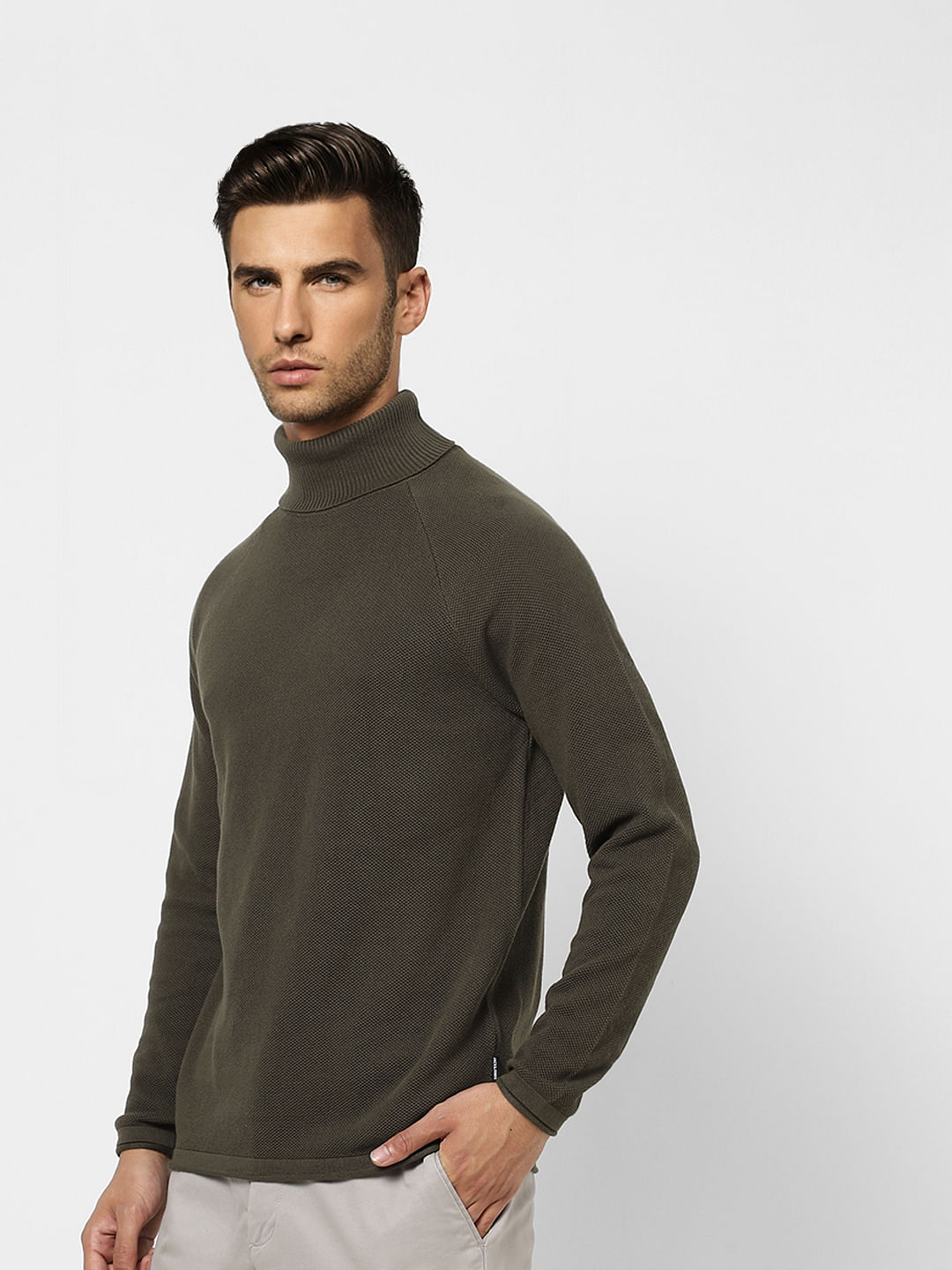 Olive Green Roll Neck Pullover
