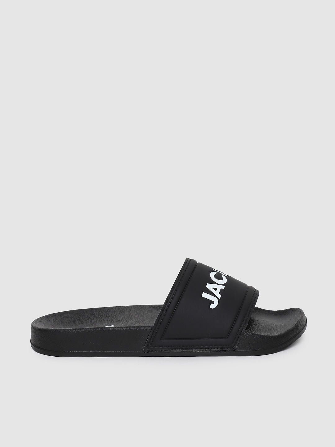 Black Logo Print Pool Sliders