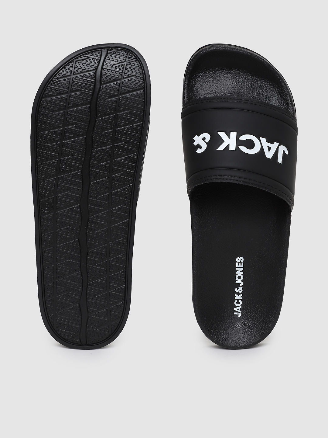 Black Logo Print Pool Sliders