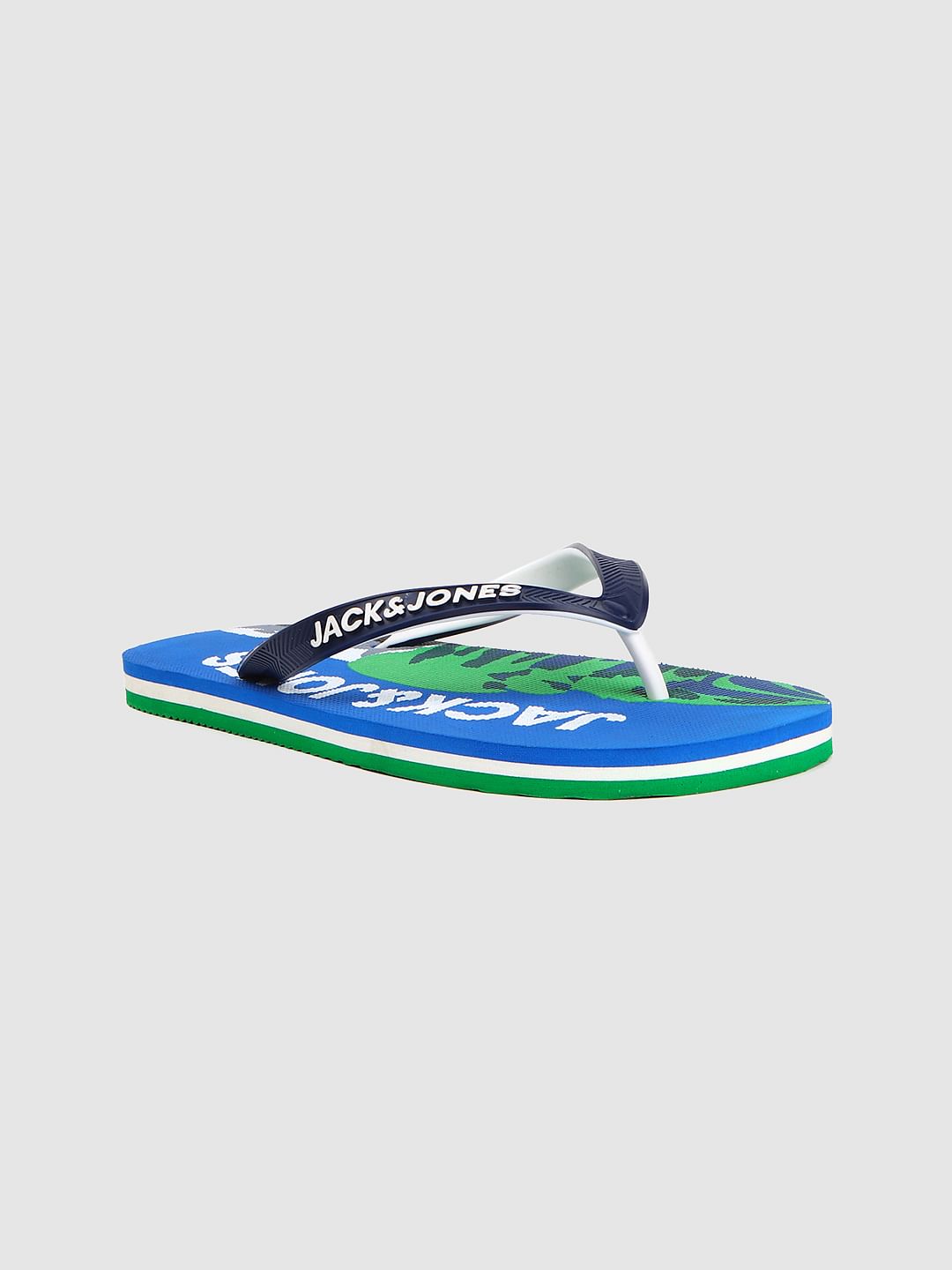 Blue Logo Print Flip Flops