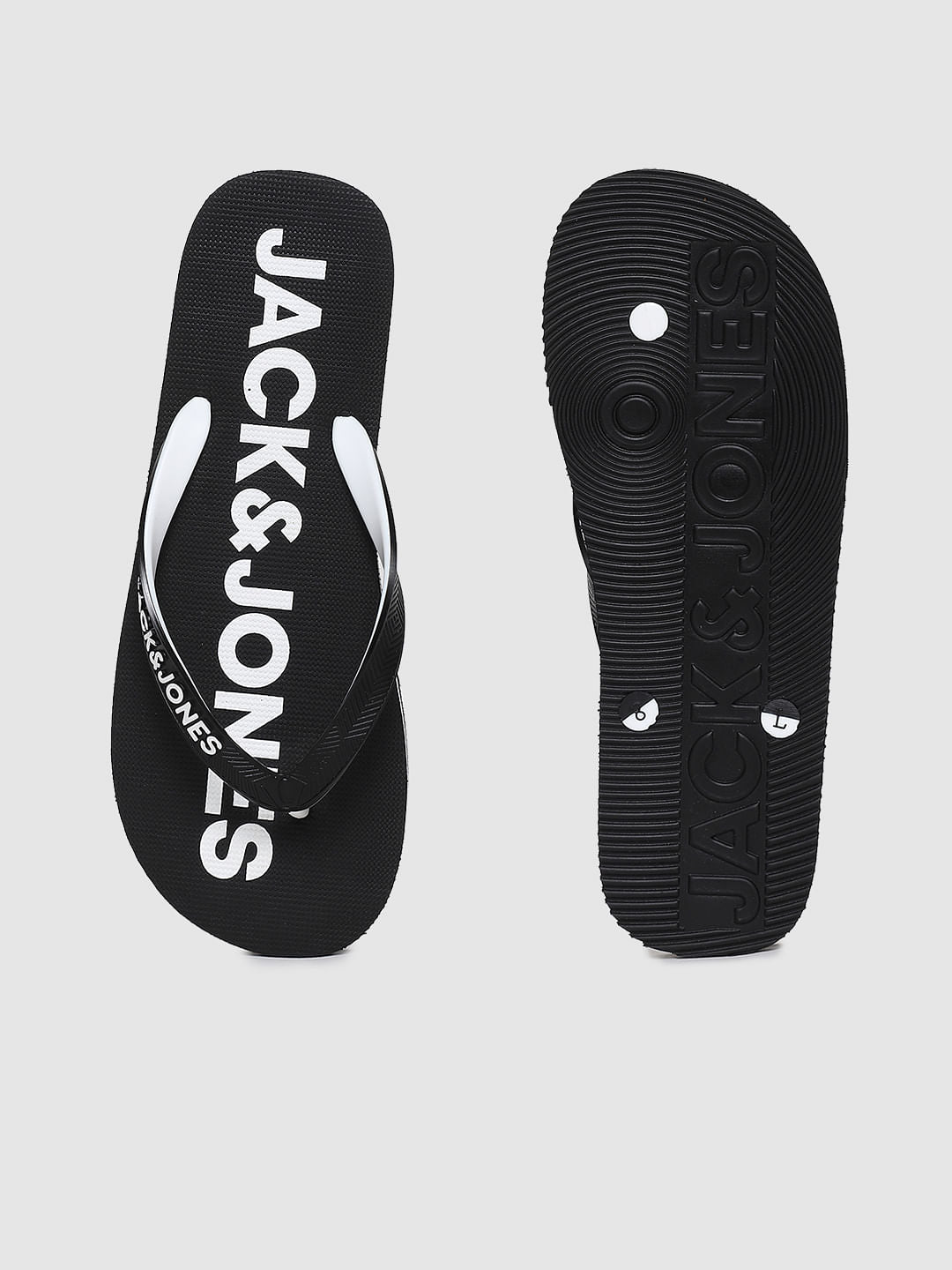Black Logo Print Flip Flops