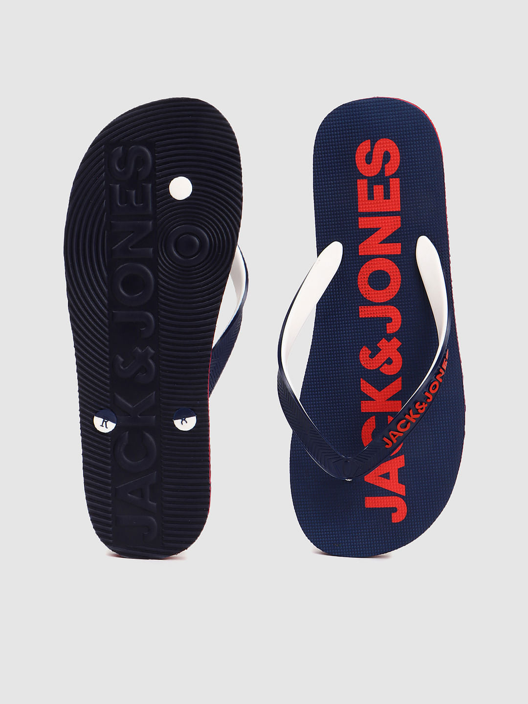 Navy Blue Logo Print Flip Flops - 6