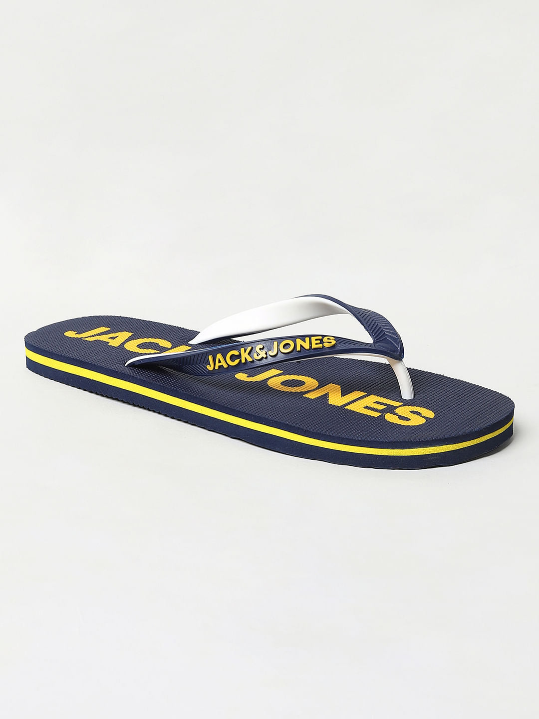 Navy Blue Logo Print Flip Flops