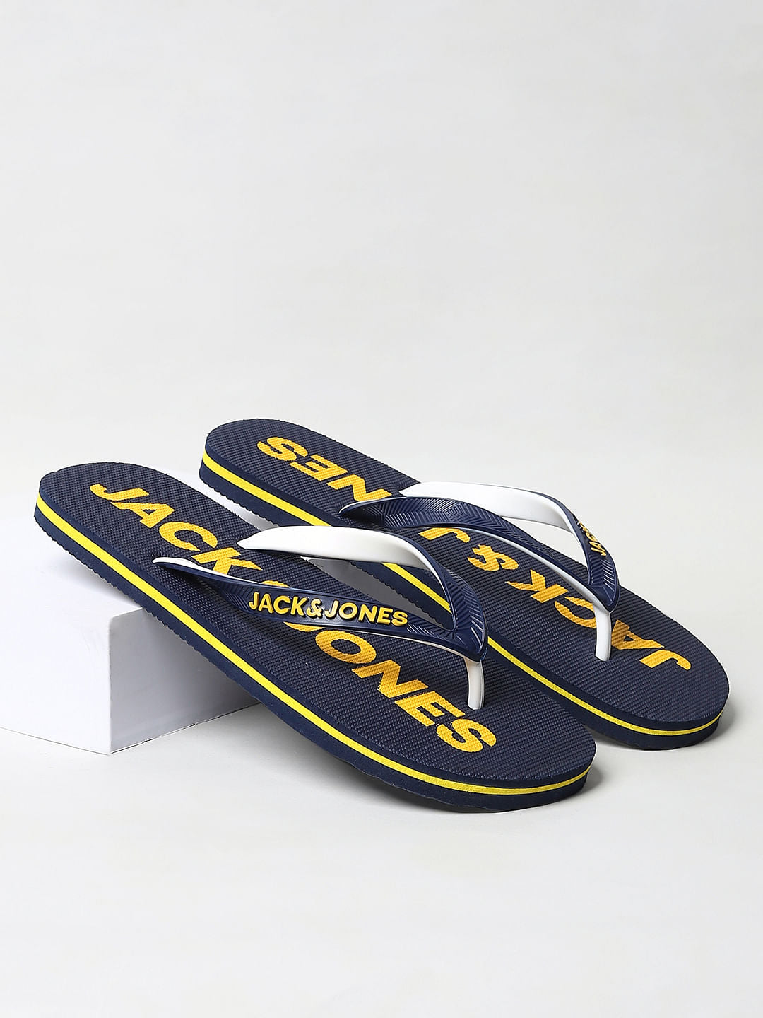 Navy Blue Logo Print Flip Flops