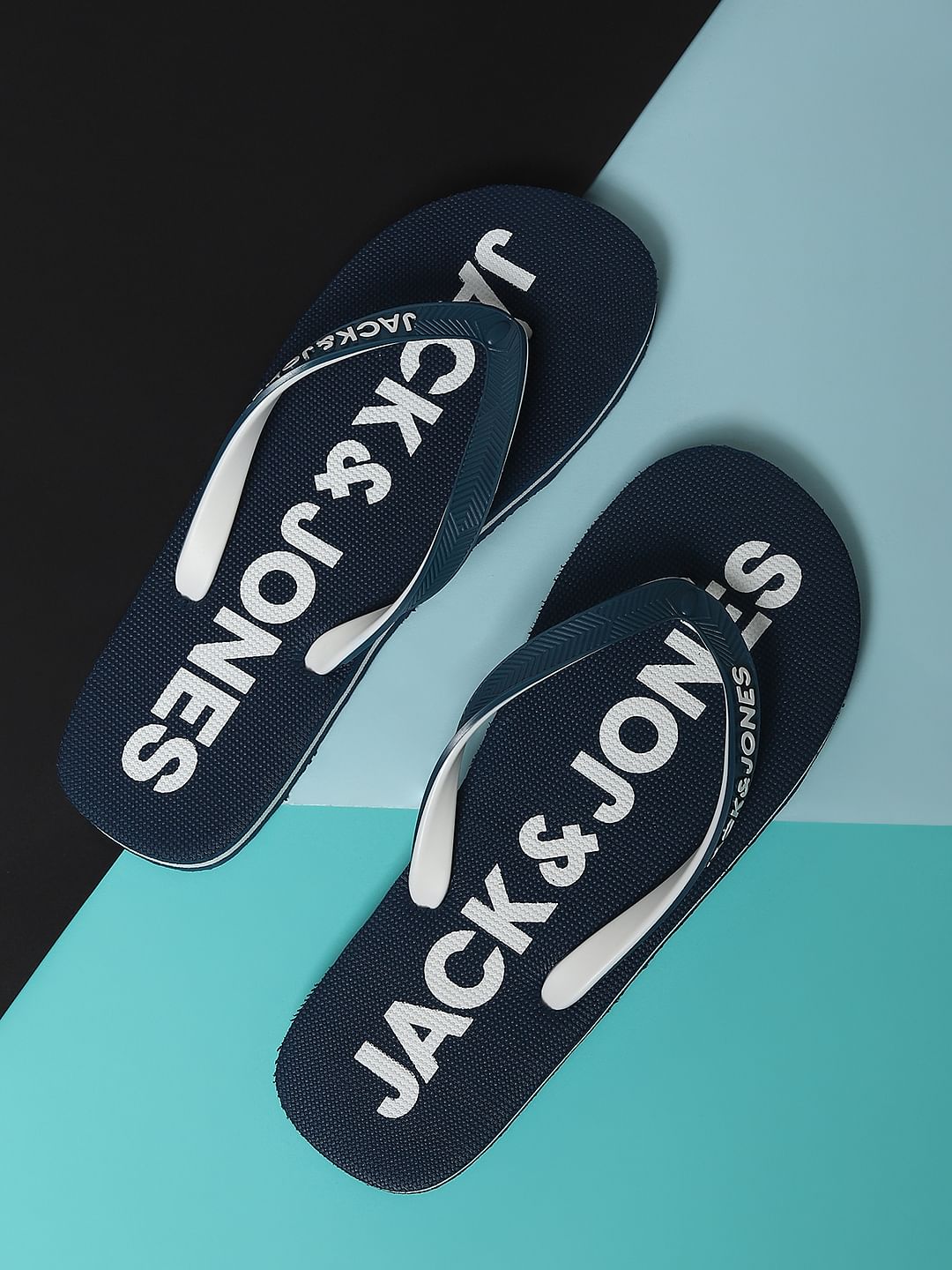 Blue Logo Print Flip Flops