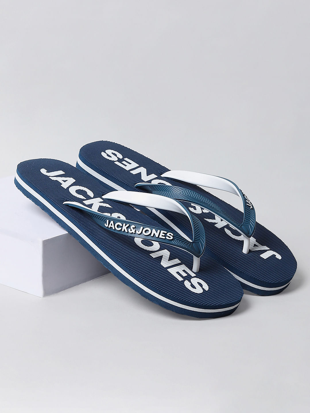 Blue Logo Print Flip Flops
