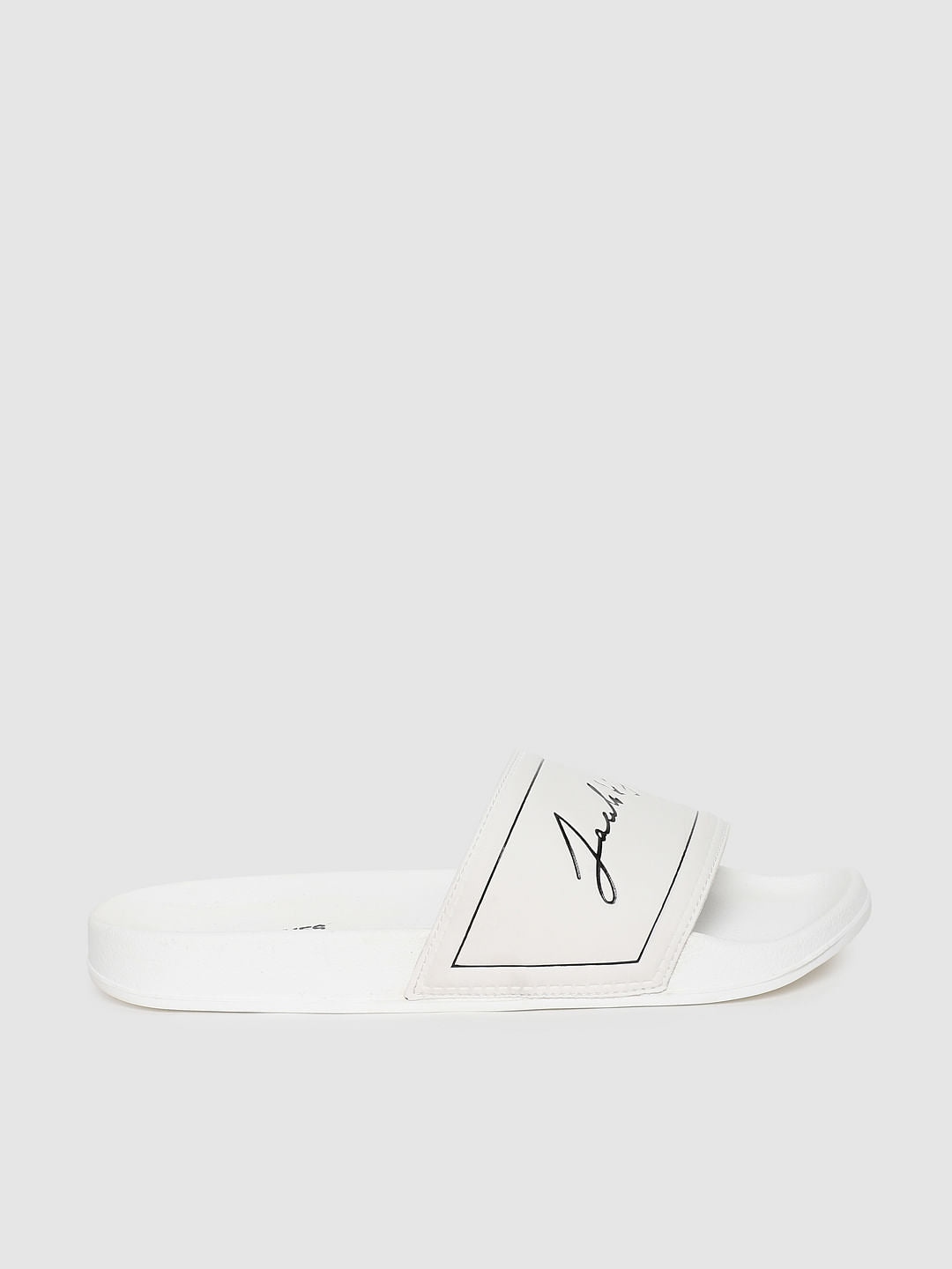 White Logo Print Pool Sliders
