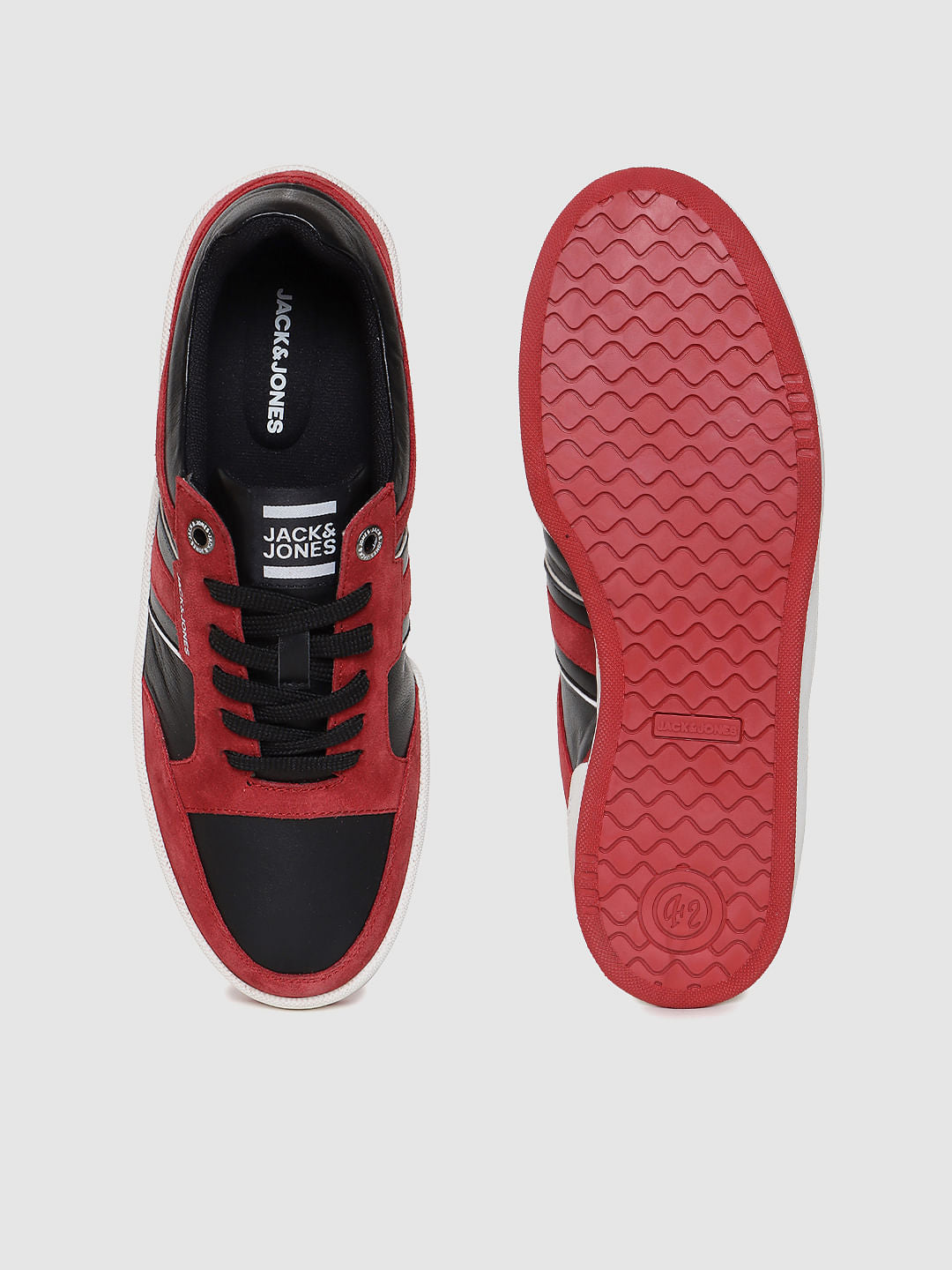 Red Colourblocked Suede Sneakers