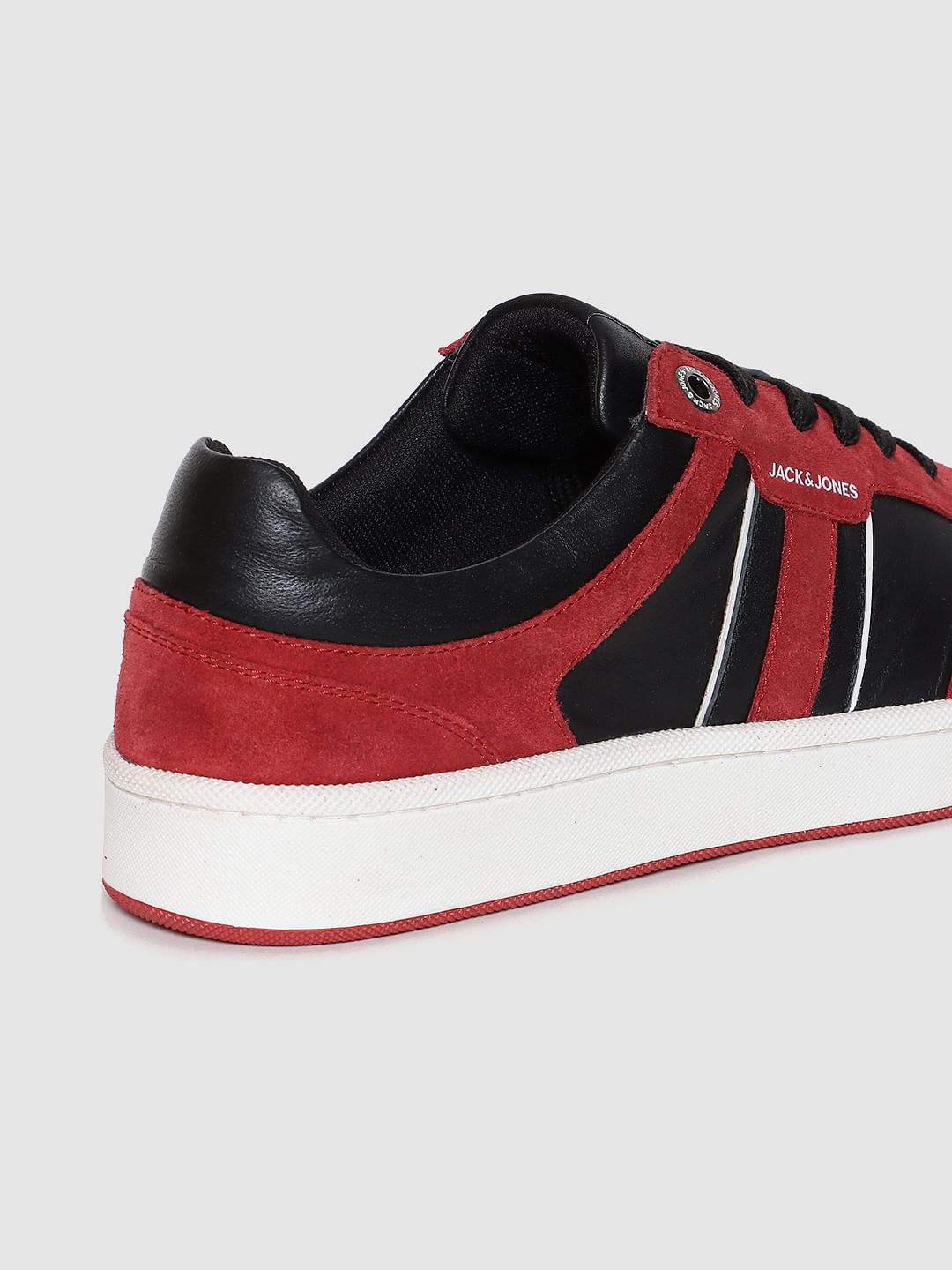 Red Colourblocked Suede Sneakers