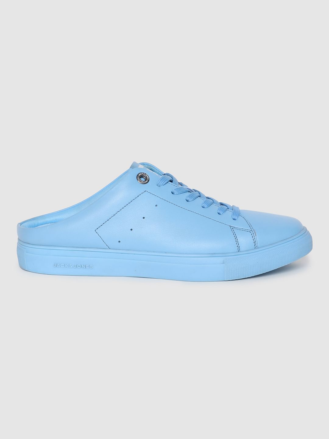 Light Blue Leather Mules - 6