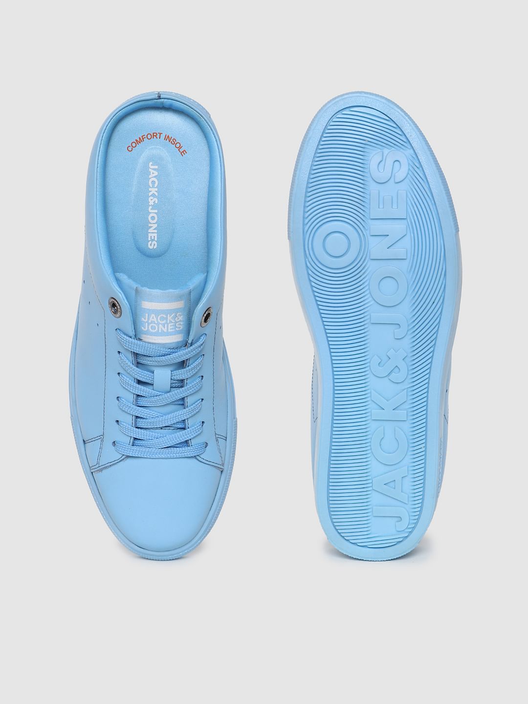 Light Blue Leather Mules