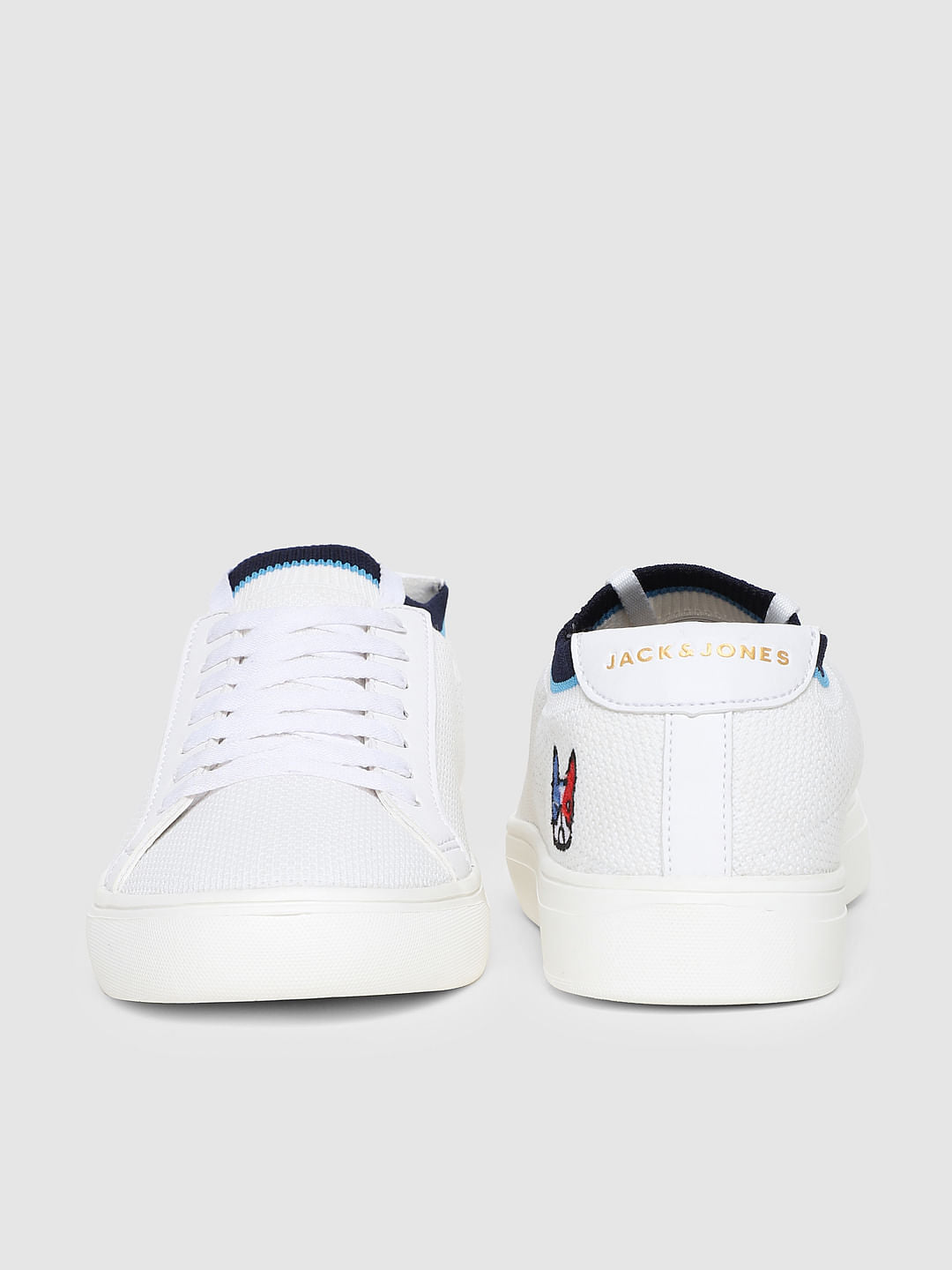 White Knit Lace-Up Sneakers