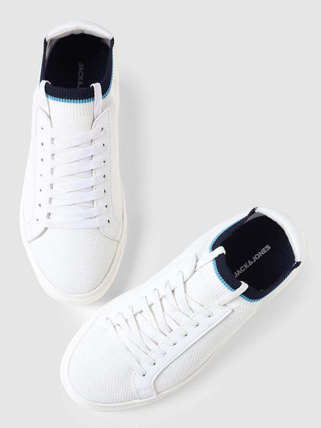White Knit Lace-Up Sneakers