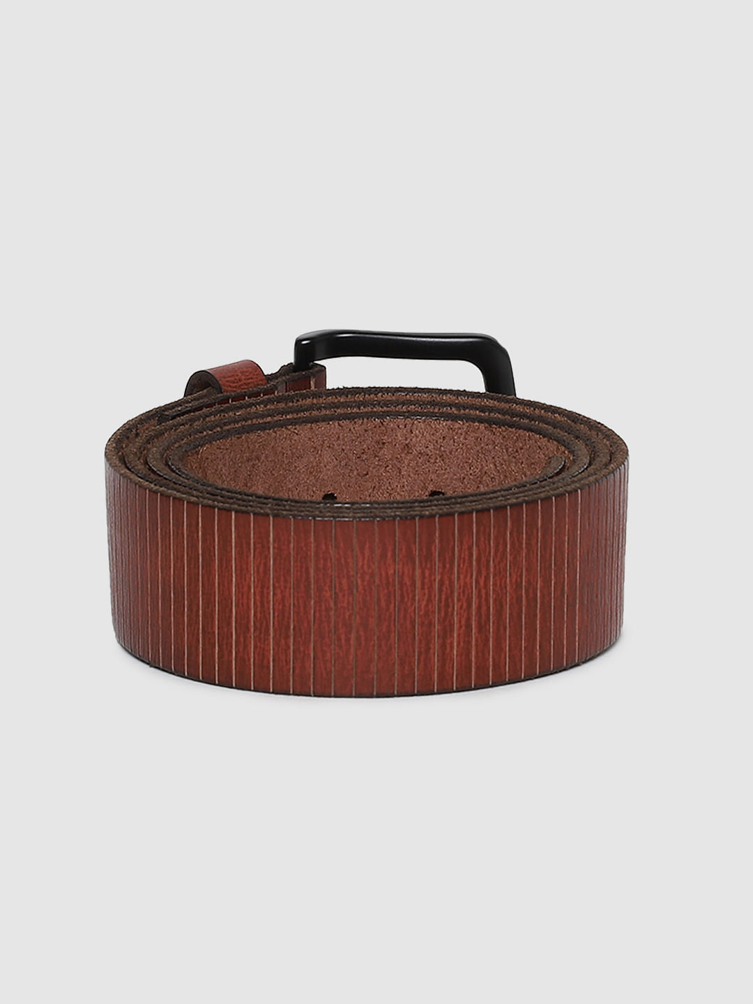 Brown Vertical Striped Leather Belt