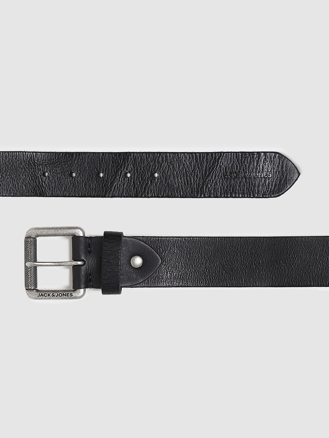 Black Textured Leather Belt