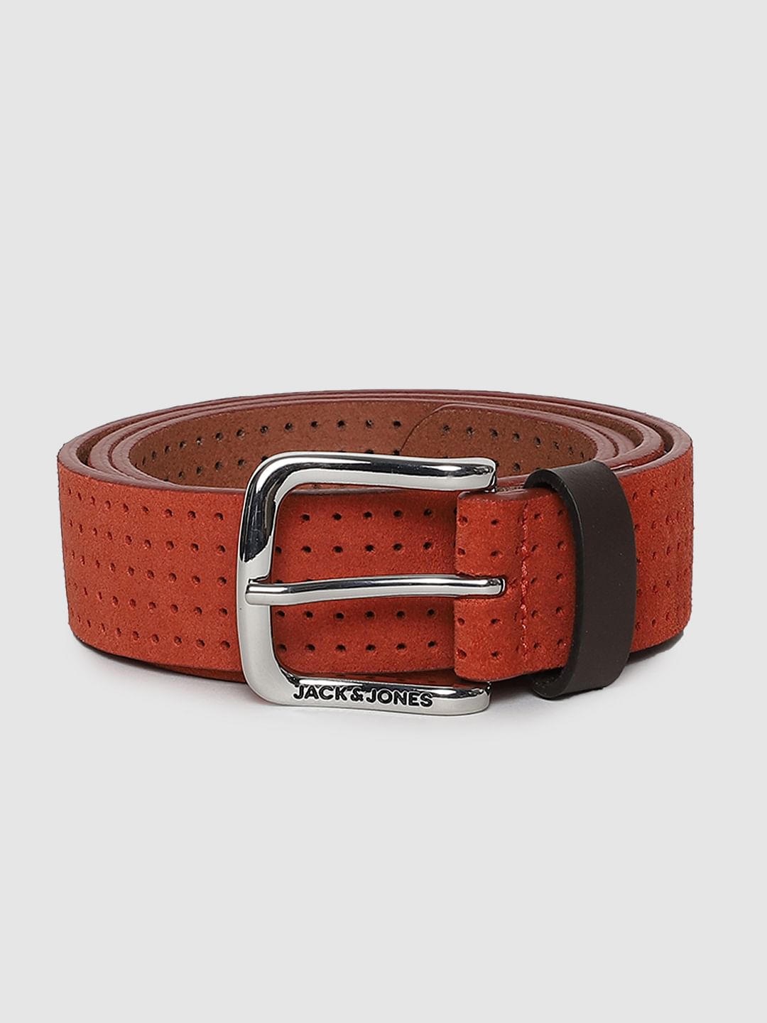 Burnt Orange Patterned Leather Belt - 32