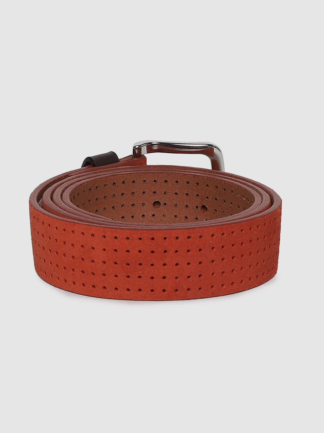 Burnt Orange Patterned Leather Belt