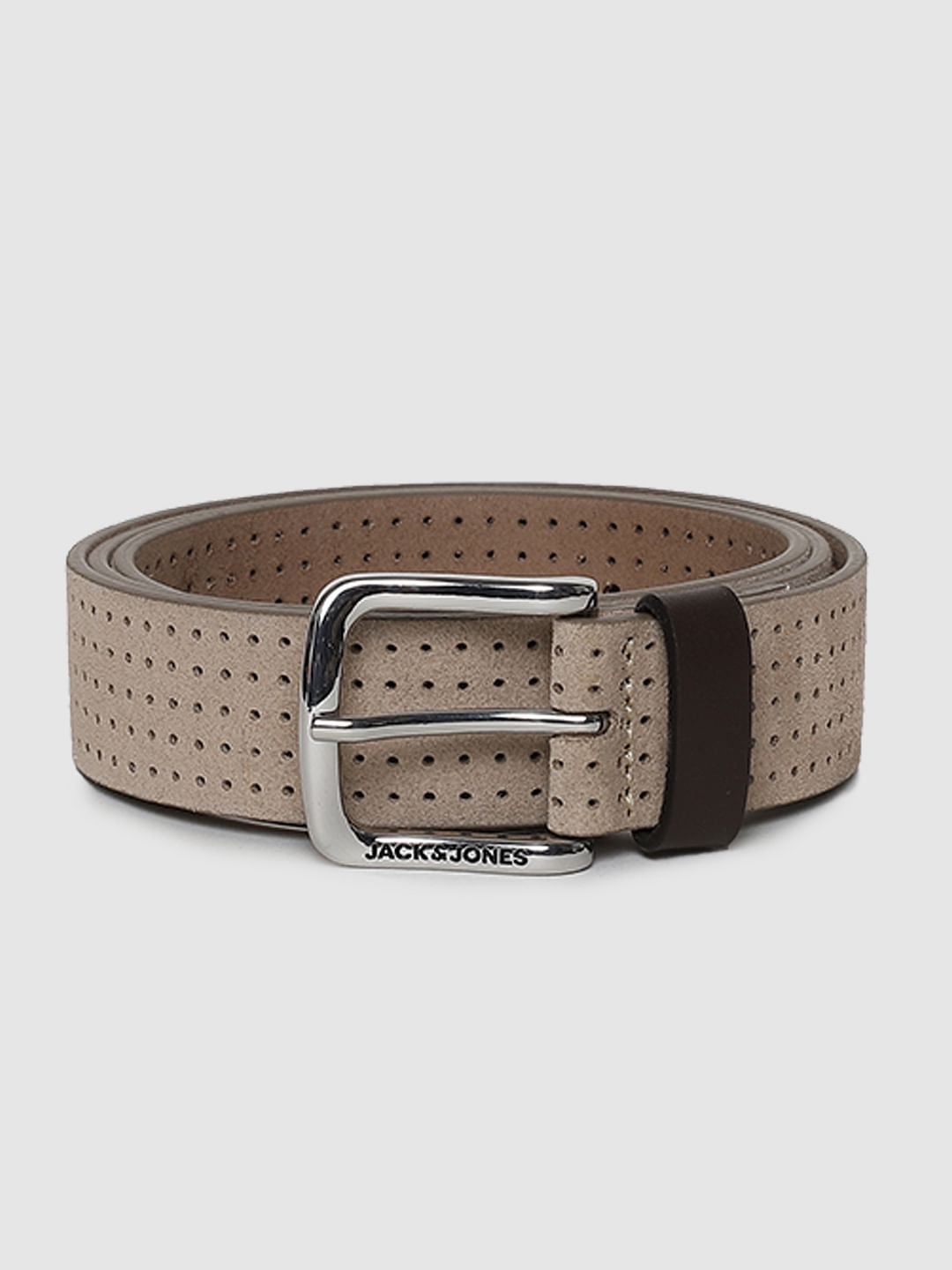 Beige Patterned Leather Belt - 32
