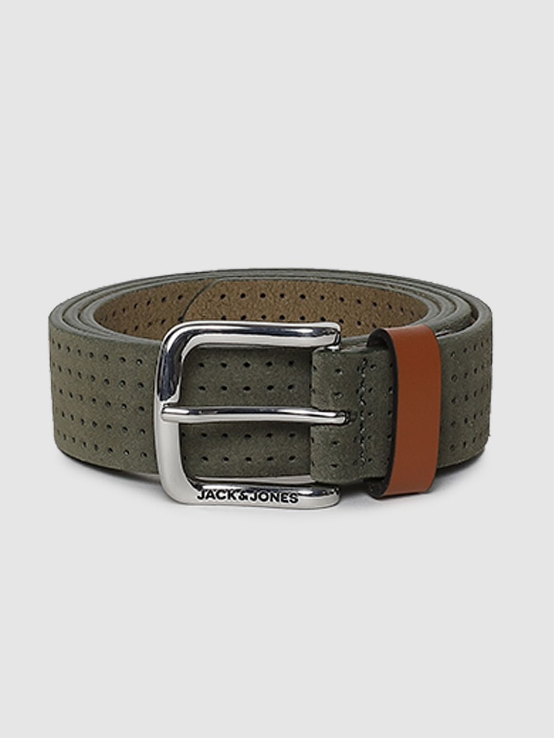 Green Patterned Leather Belt - 32