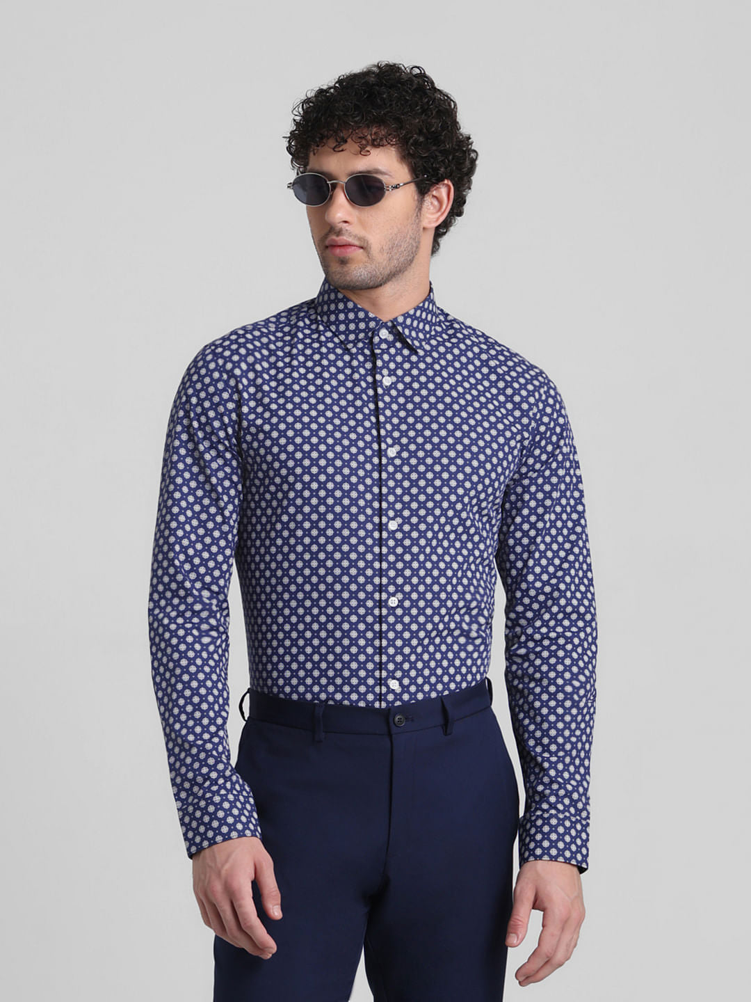 Blue Polka Dot Full Sleeves Shirt