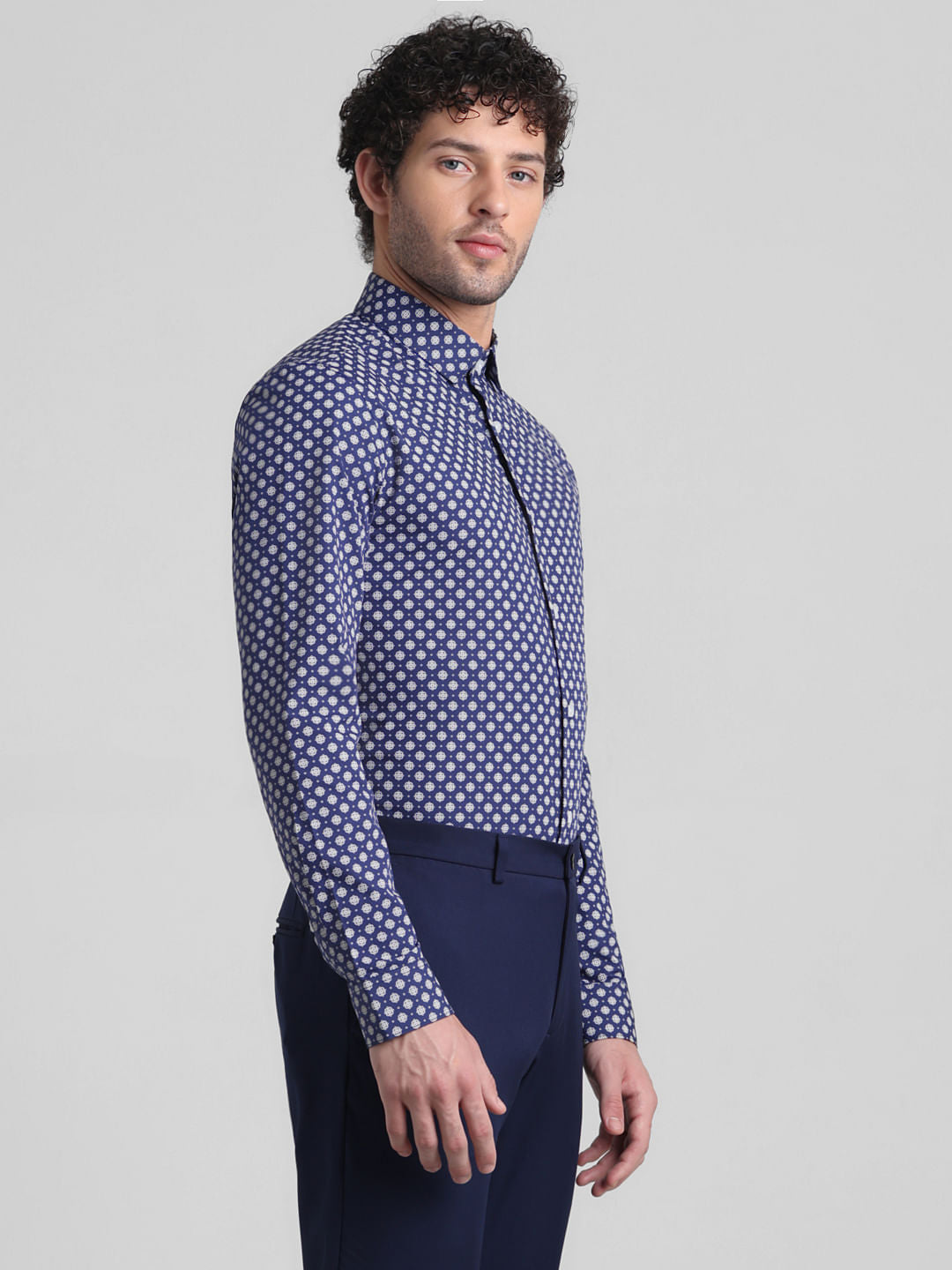 Blue Polka Dot Full Sleeves Shirt