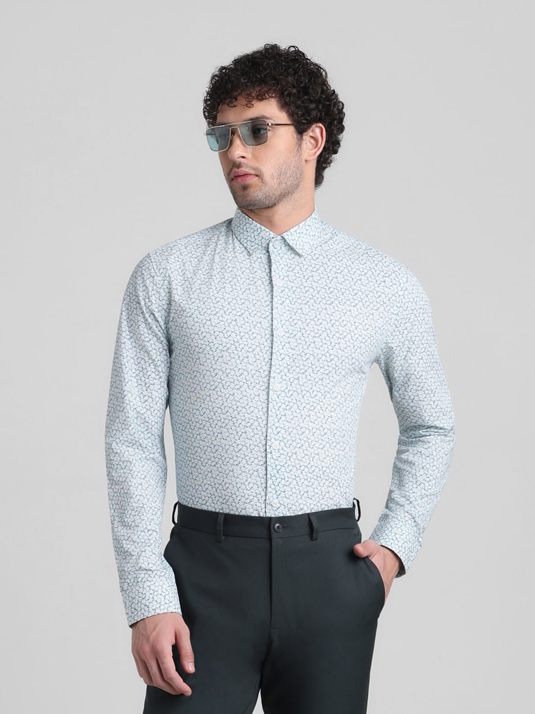 Green Abstract Print Full Sleeves Shirt