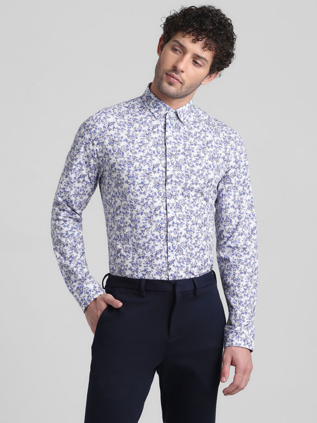 Blue Floral Print Full Sleeves Shirt