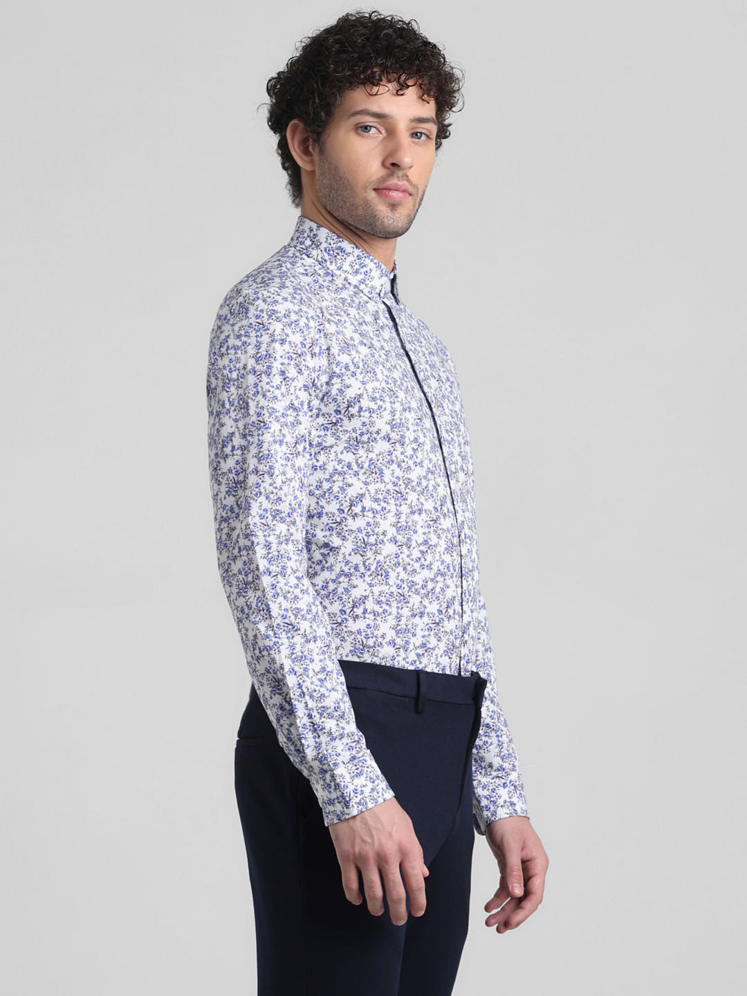 Blue Floral Print Full Sleeves Shirt