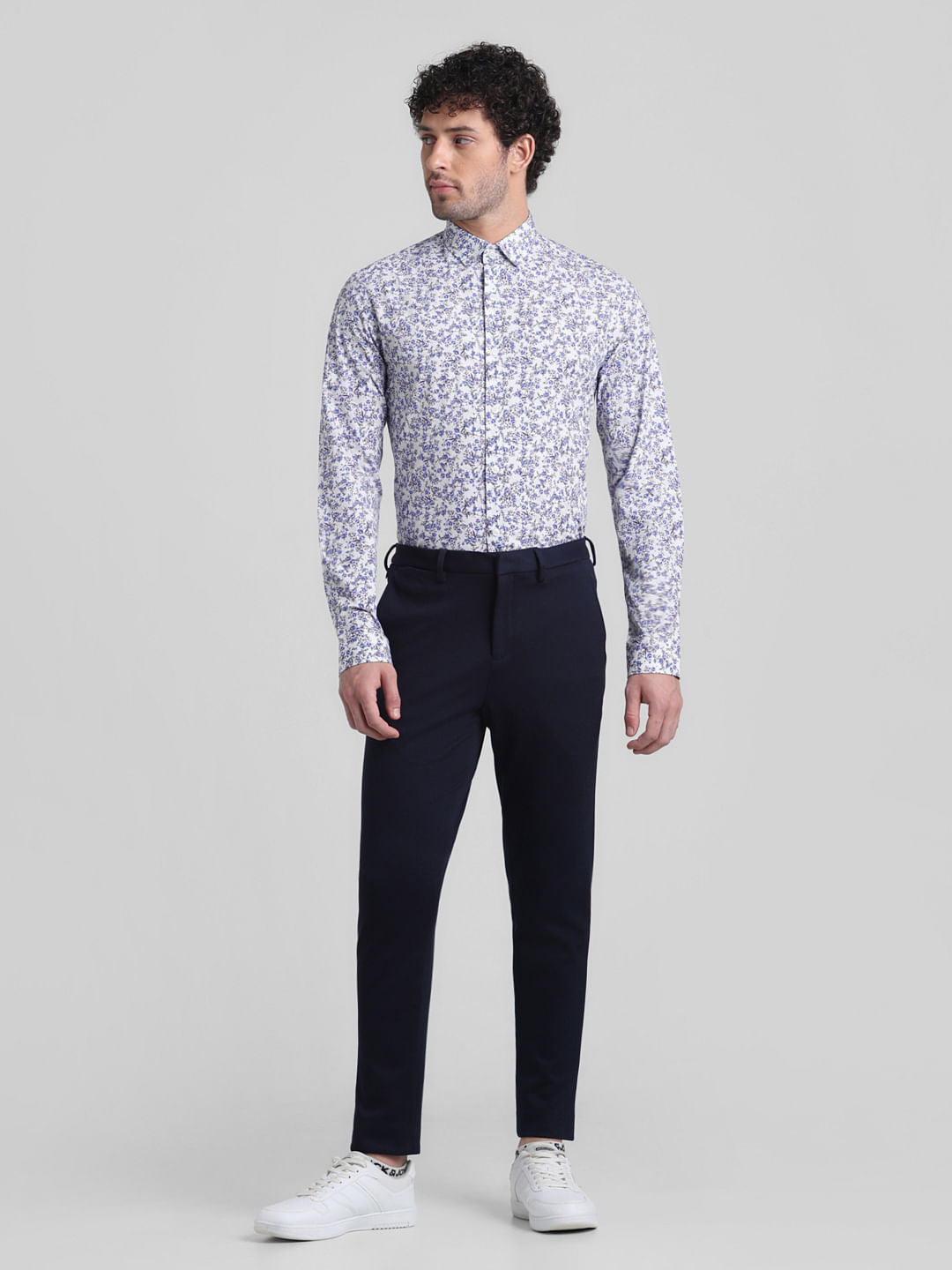 Blue Floral Print Full Sleeves Shirt