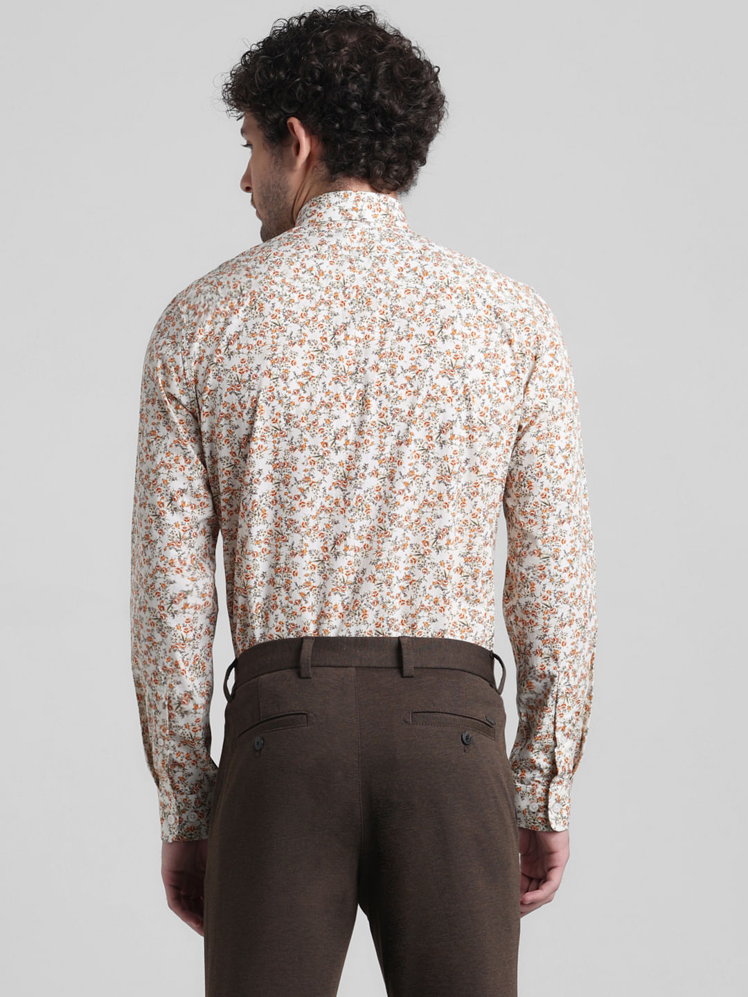 Beige Floral Print Full Sleeves Shirt