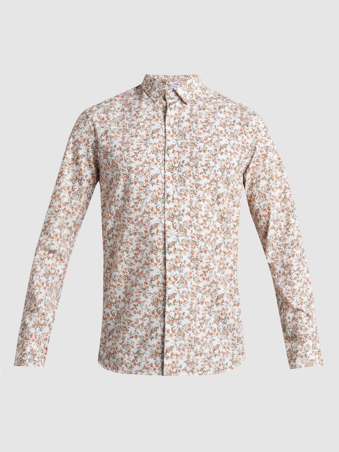 Beige Floral Print Full Sleeves Shirt
