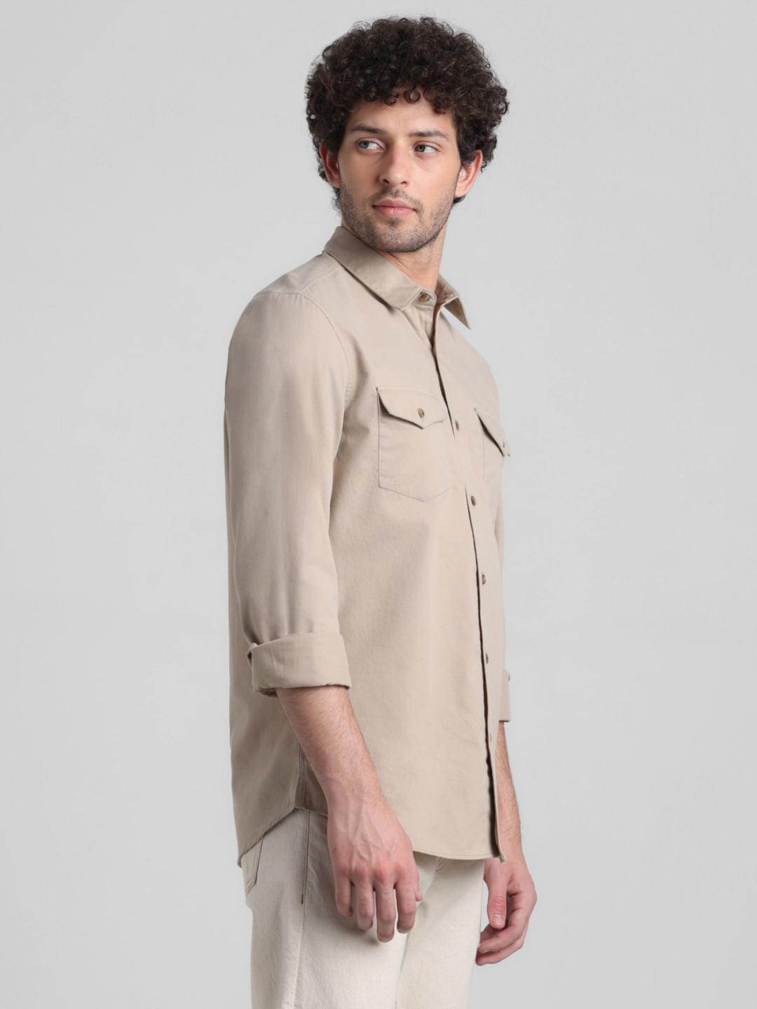 Beige Patch Pocket Cotton Shirt