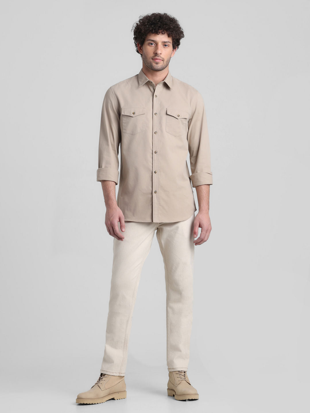 Beige Patch Pocket Cotton Shirt