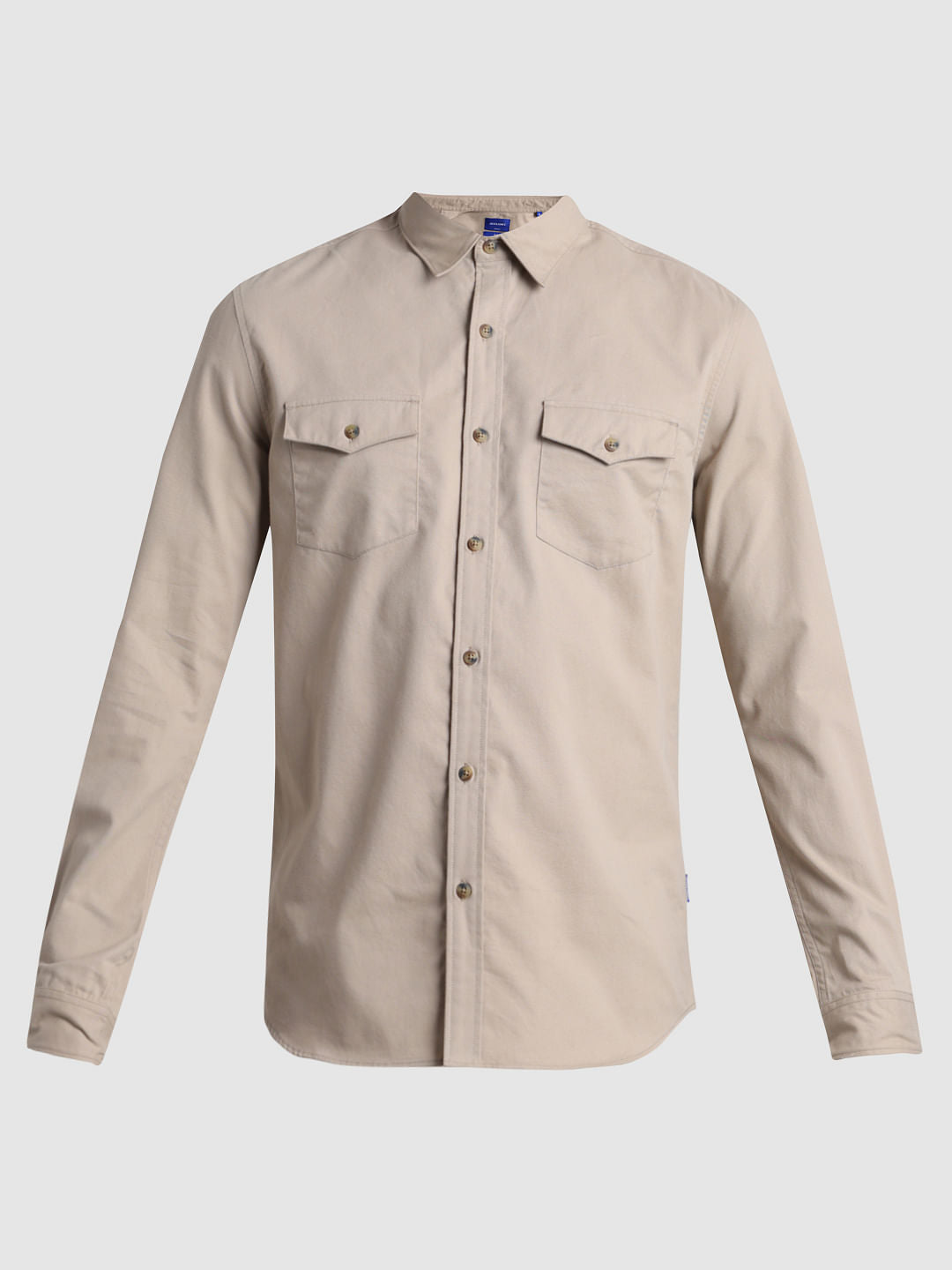 Beige Patch Pocket Cotton Shirt