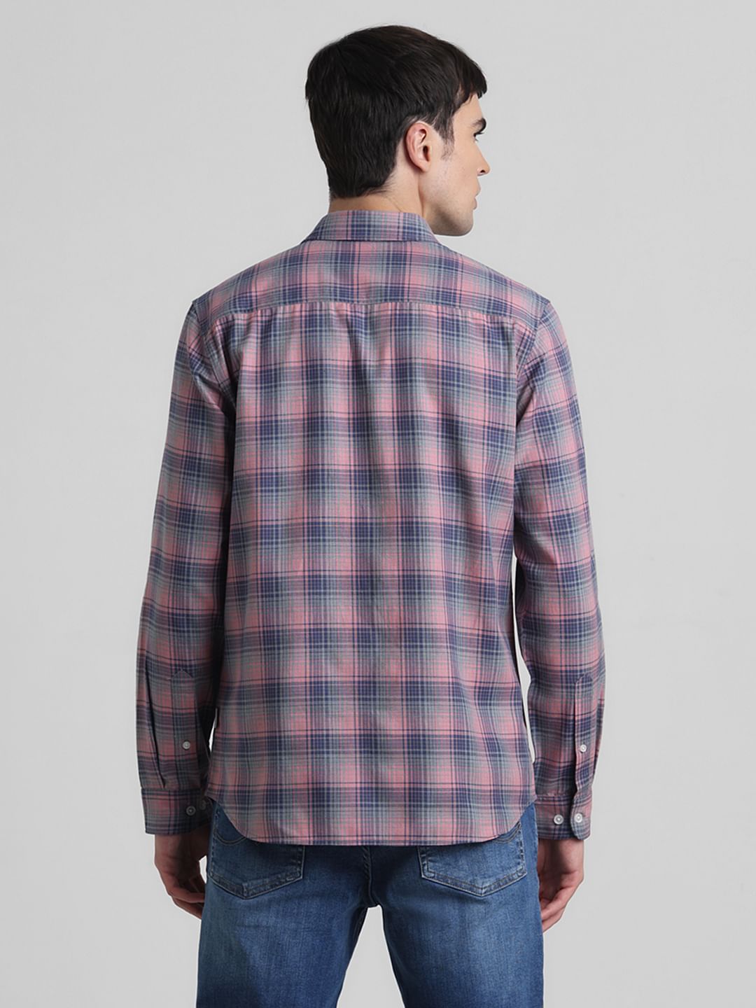 Pink Check Print Full Sleeves Shirt
