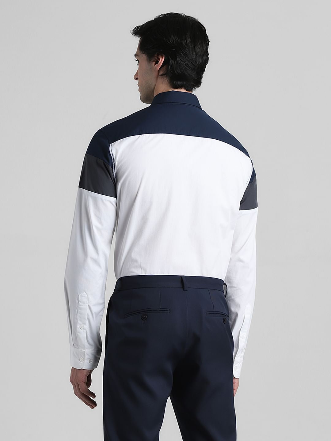 White Colourblocked Cotton Shirt