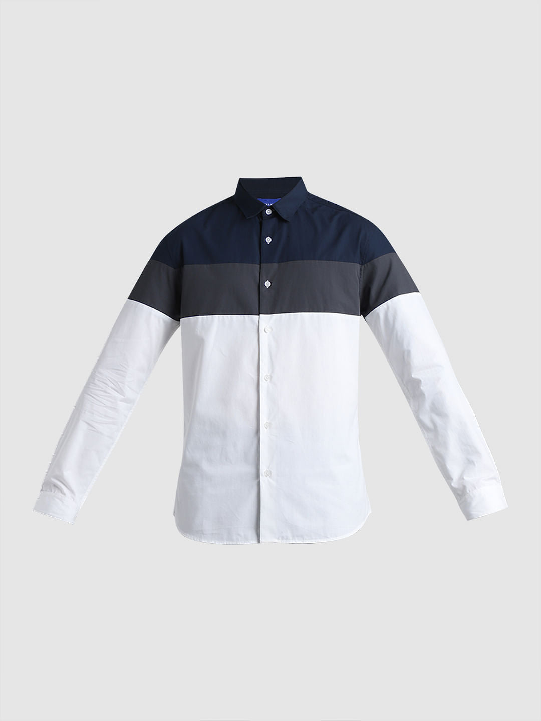 White Colourblocked Cotton Shirt
