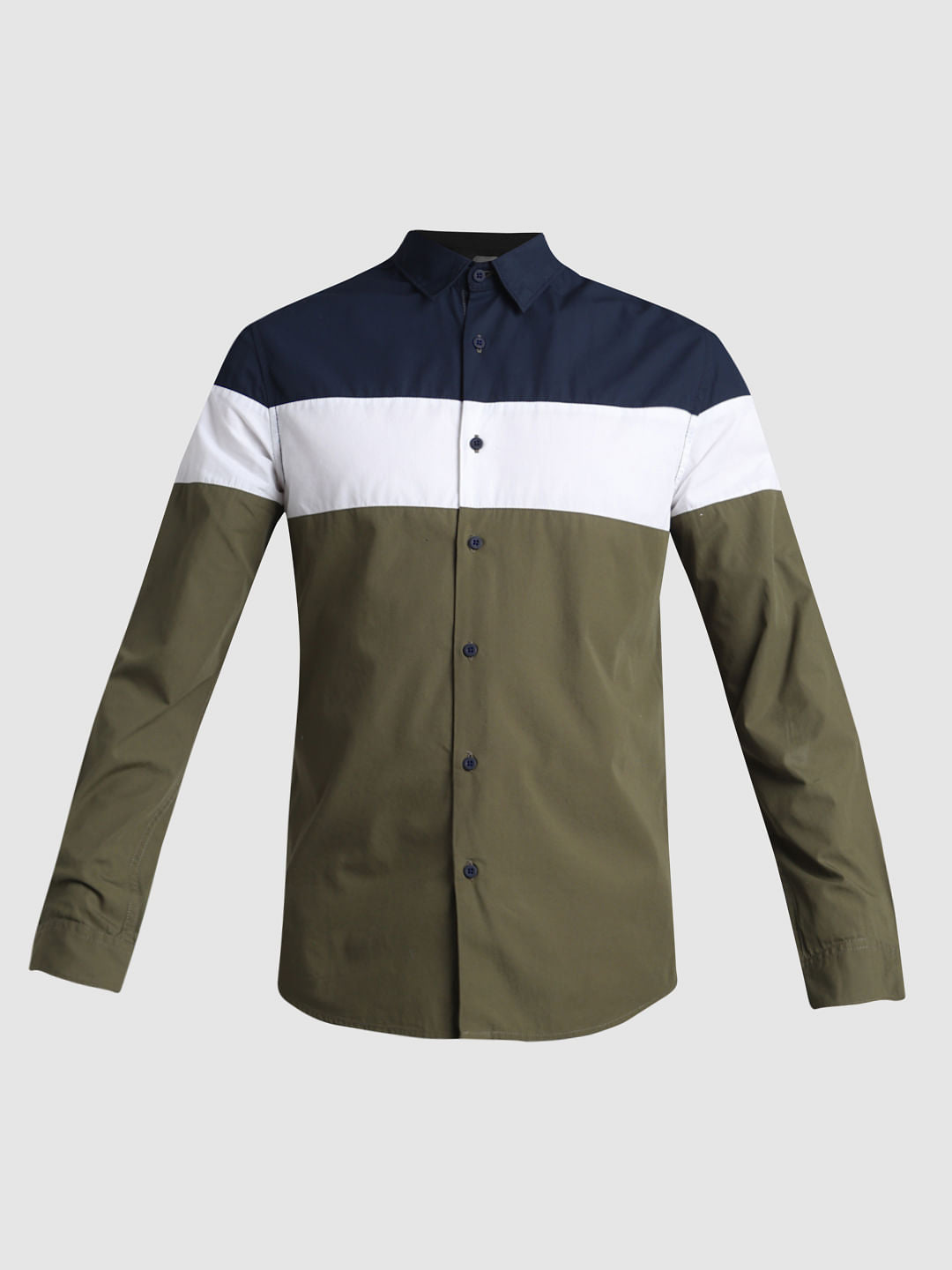 Green Colourblocked Full Sleeves Shirt