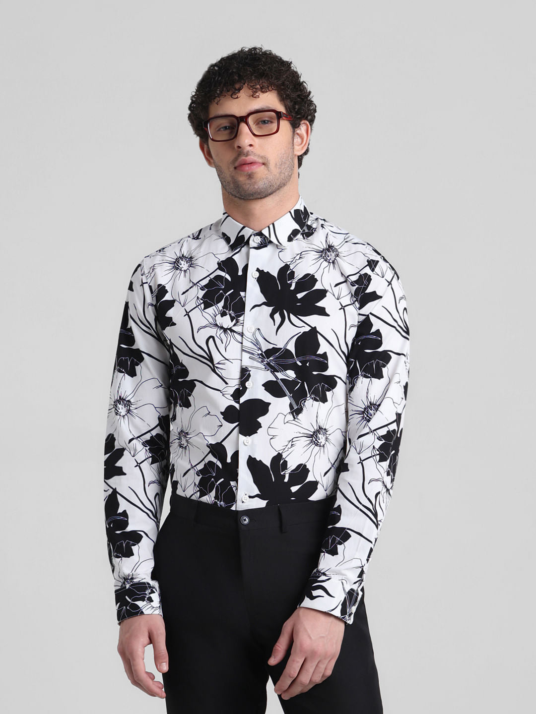 White Floral Print Shirt - S