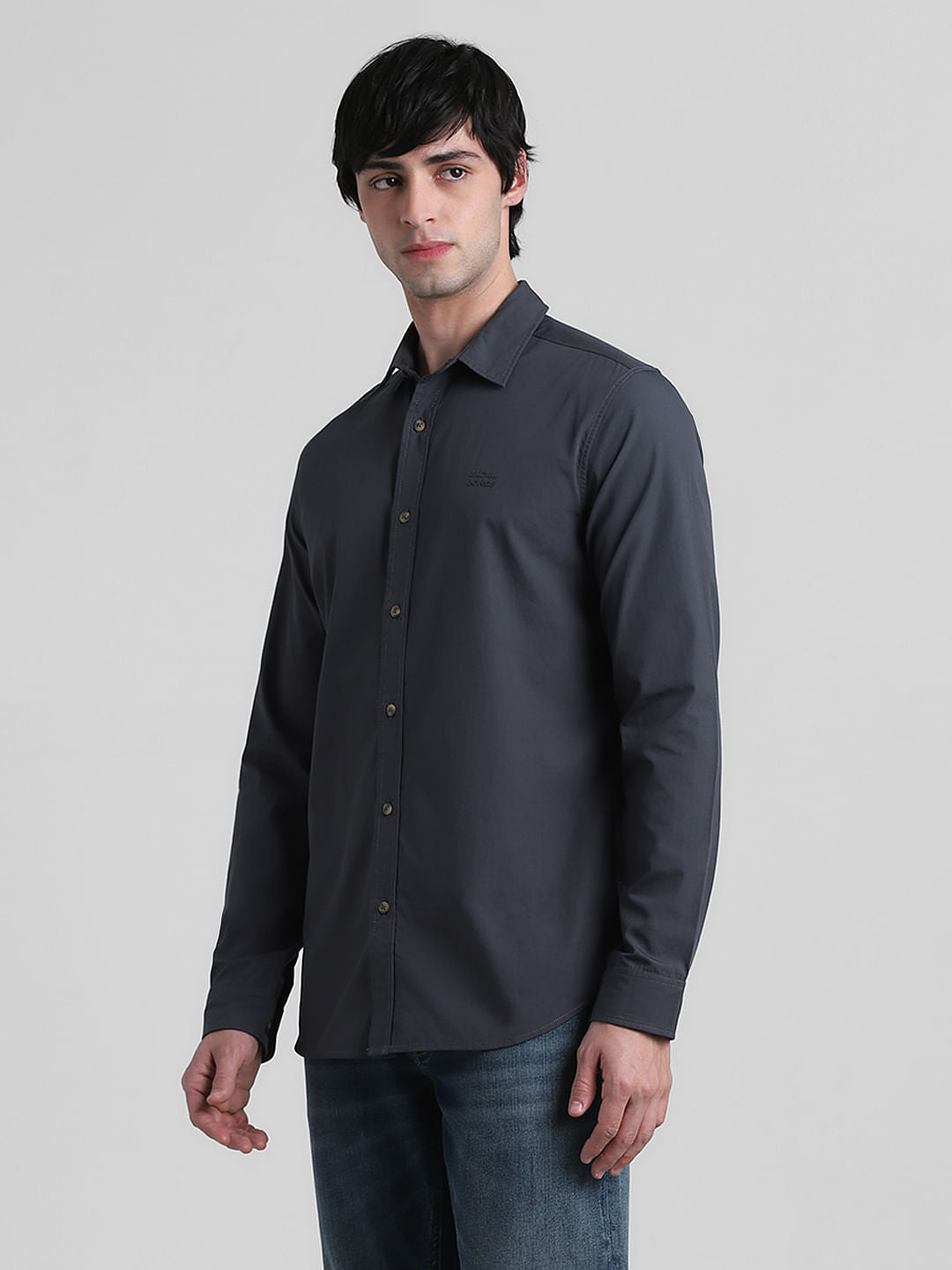 Grey Cotton Full Sleeves Shirt