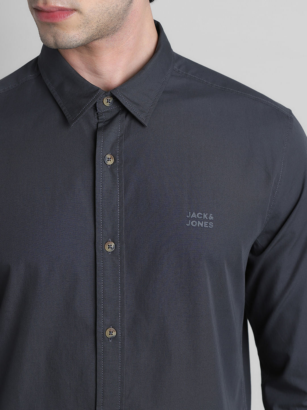 Grey Cotton Full Sleeves Shirt