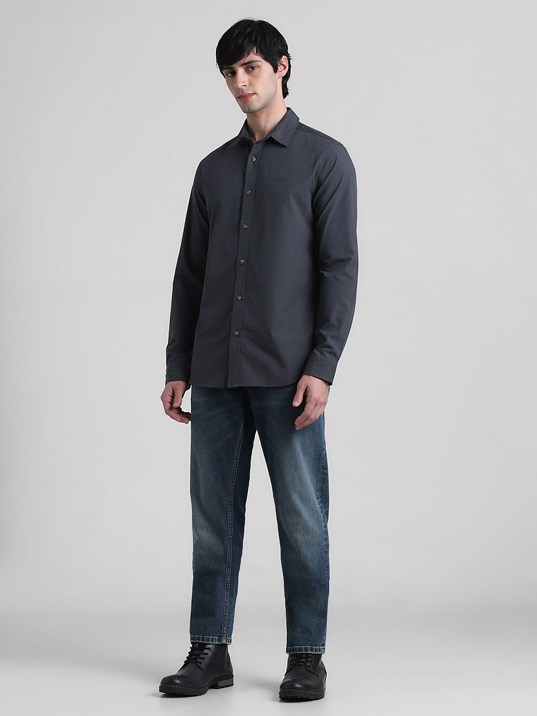 Grey Cotton Full Sleeves Shirt