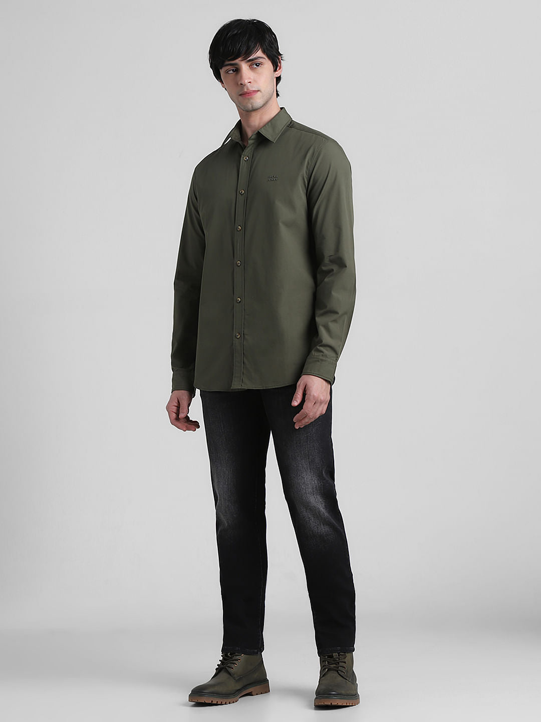 Green Cotton Full Sleeves Shirt